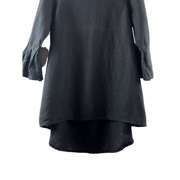 Crown Linen Designs 3/4 Bell Sleeve Hi-Lo Tunic Blouse XS Black European Linen - Picture 2 of 9